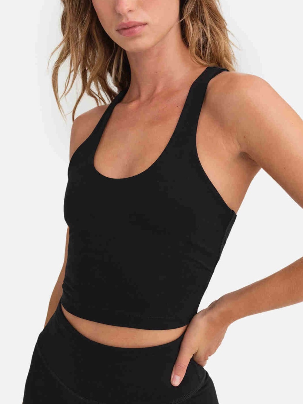 Mate the label organic stretch racer tank bra black